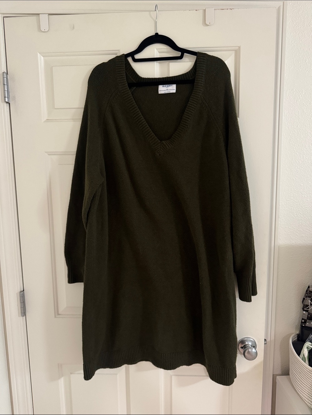 Old Navy Olive Green V-Neck Sweater Dress